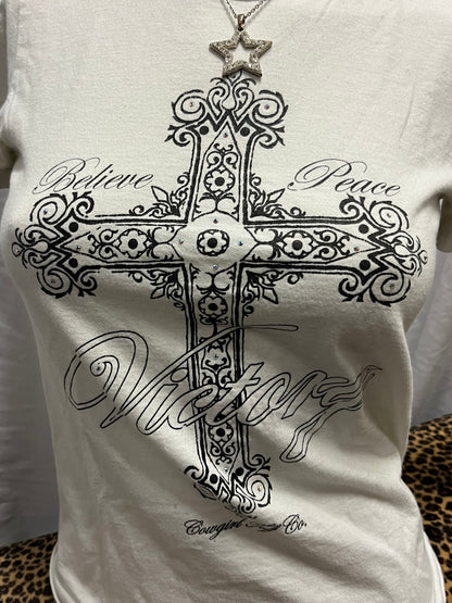 S - Cowgirl Tuff Y2K Victory Cross Graphic Top