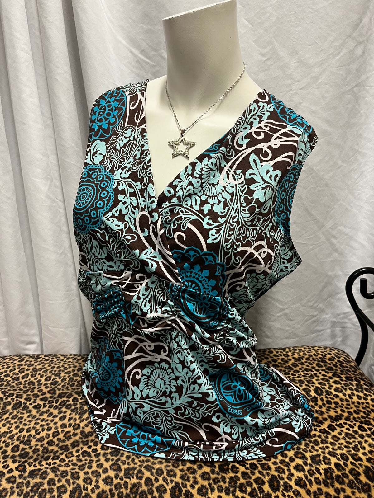XL - Susan Lawrence Y2K Brown + Blue Sleeveless Top