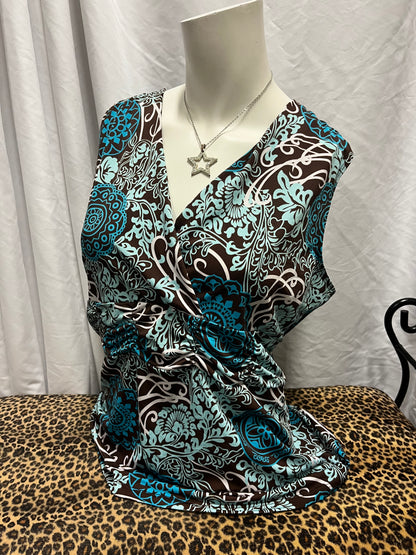 XL - Susan Lawrence Y2K Brown + Blue Sleeveless Top