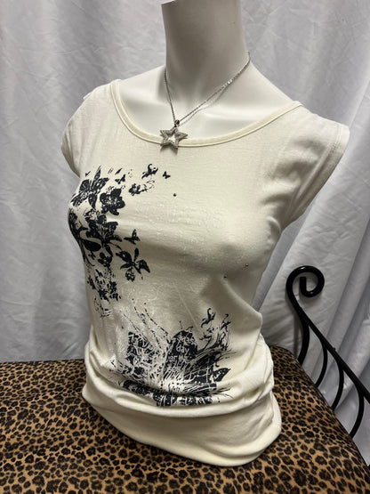S - Point Zero White Graphic Ring Detail Top
