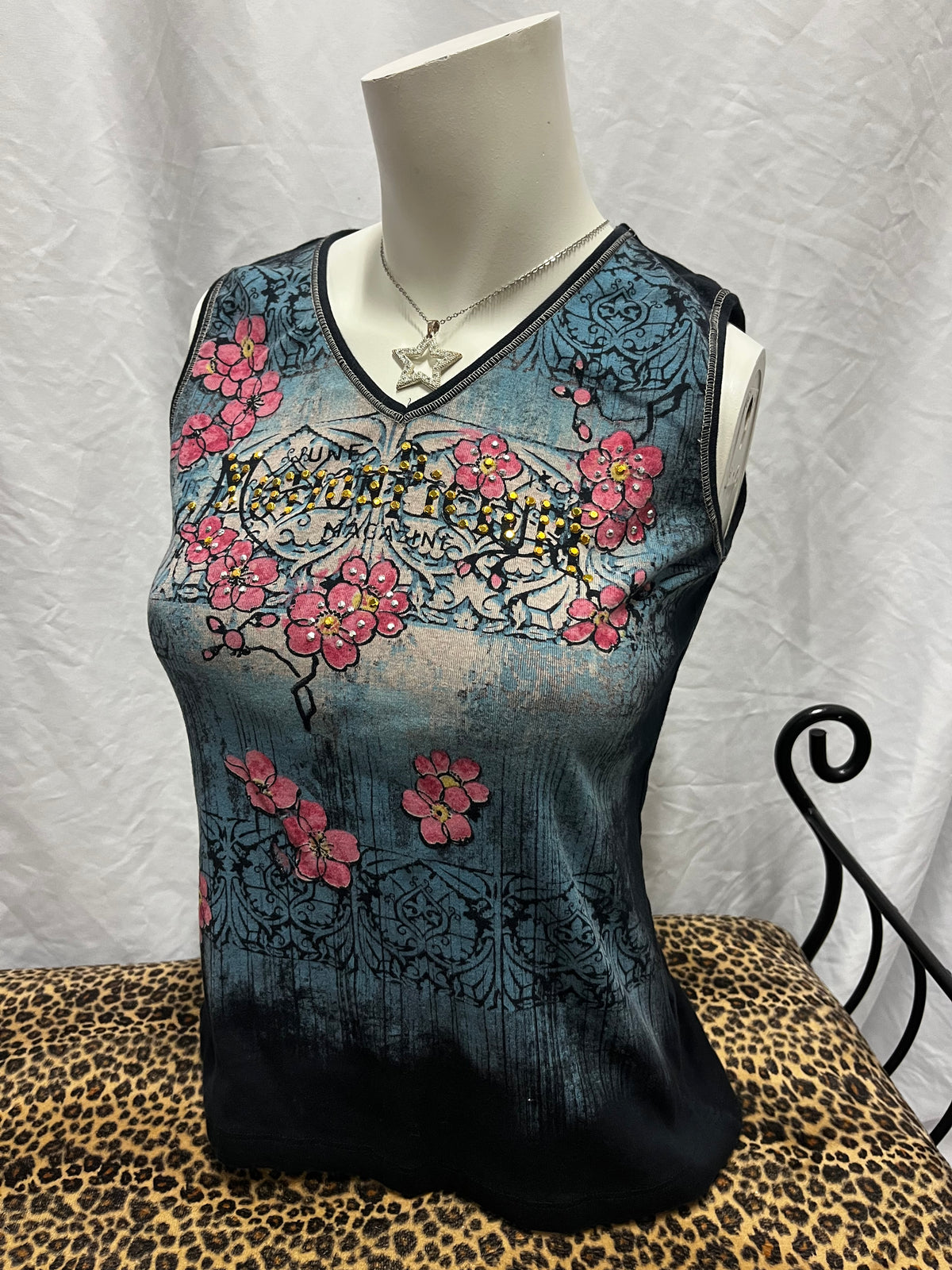 L - Skinny Minnie Y2K Rhinestone Graphic Top
