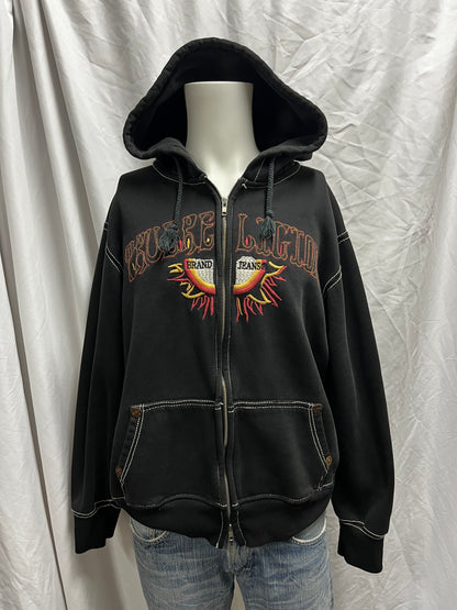 XL - True Religion Y2K Embroidered Spellout Zip Hoodie