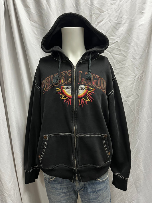 XL - True Religion Y2K Embroidered Spellout Zip Hoodie