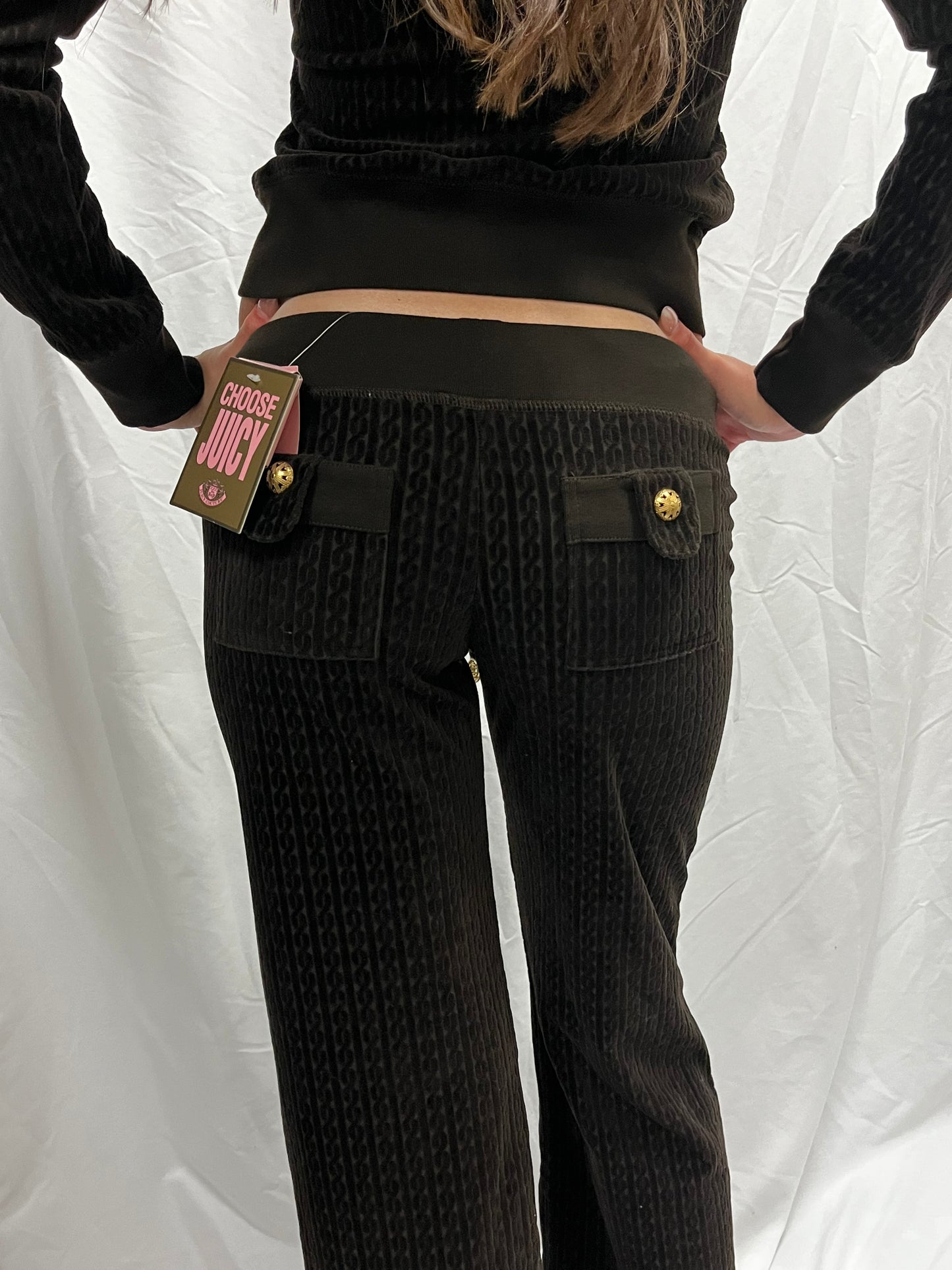 S - Juicy Couture Brown Cable Velour Tracksuit Deadstock SET