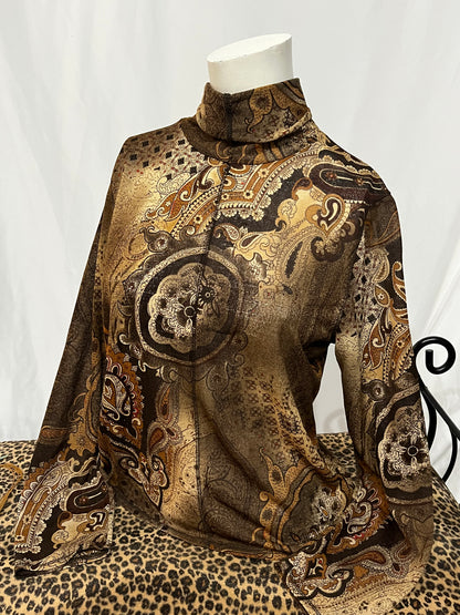 M/L - Nine & Co. 90s Paisley Sheer Turtleneck Top