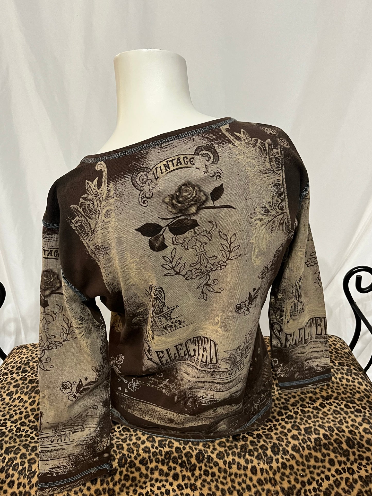 L - Vintage Blues Rhinestone Graphic Top