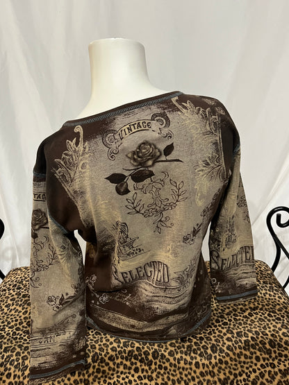 L - Vintage Blues Rhinestone Graphic Top