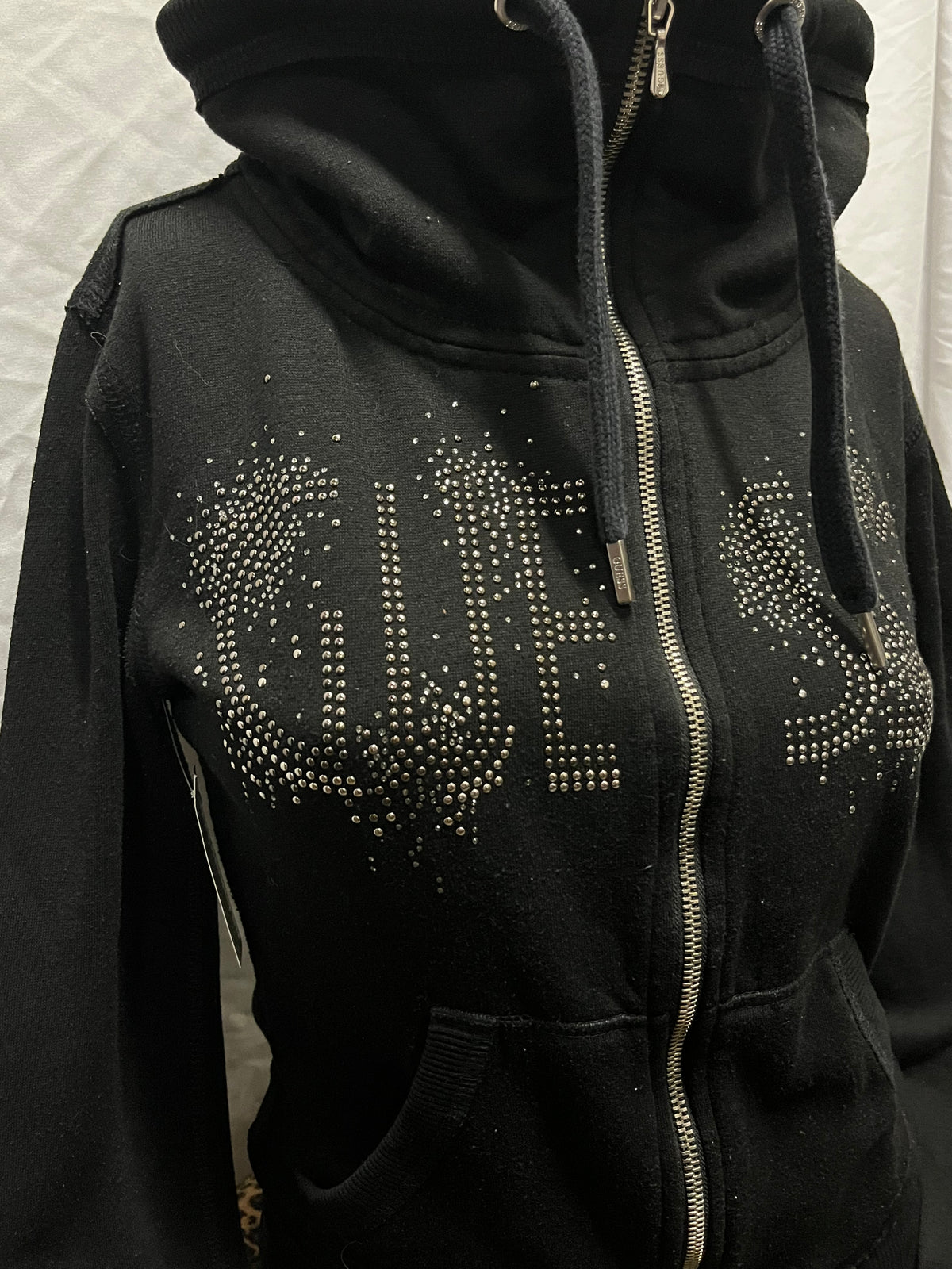 XS - Guess Y2K Rhinestone Slouchy Zip Sweater