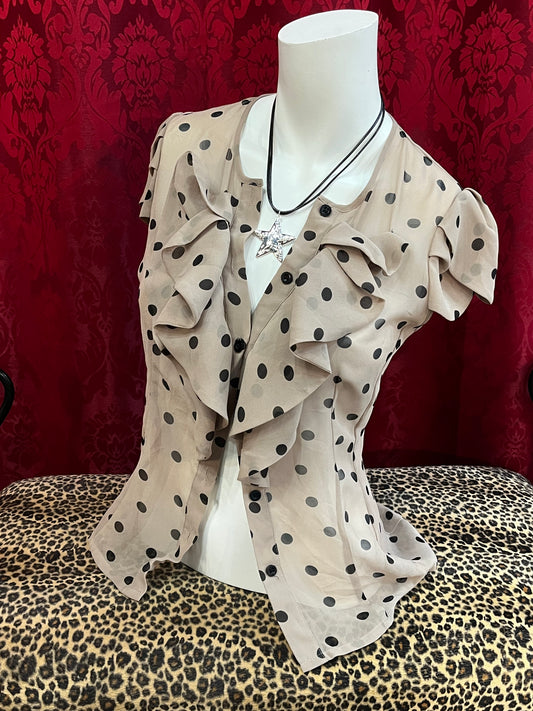 XS - Sheer Polka Dot Ruffle Office Blouse
