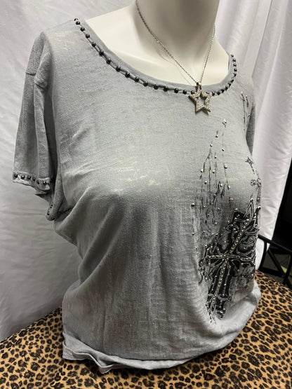 XL - Arohoe Gothic Stud Detail Graphic Top