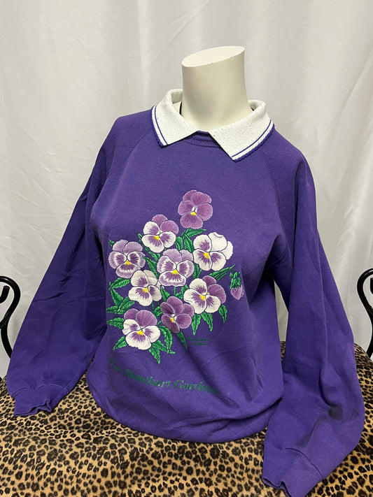 L - Morning Sun 80s Purple Collared Graphic Sweatshirt