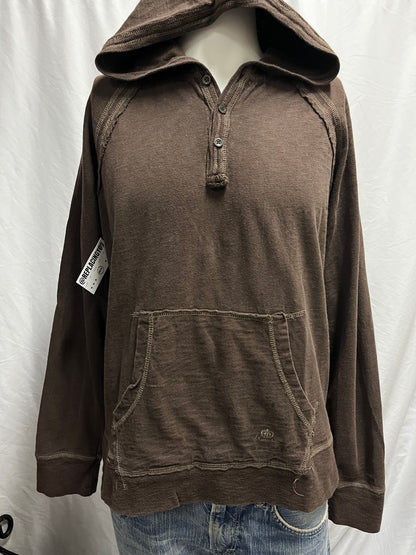 L - Y2K Brown Henley Lightweight Hoodie