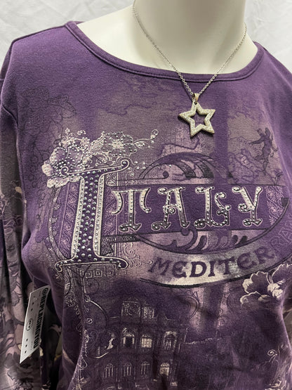 XL - Christopher & Banks Purple Rhinestone Graphic Top