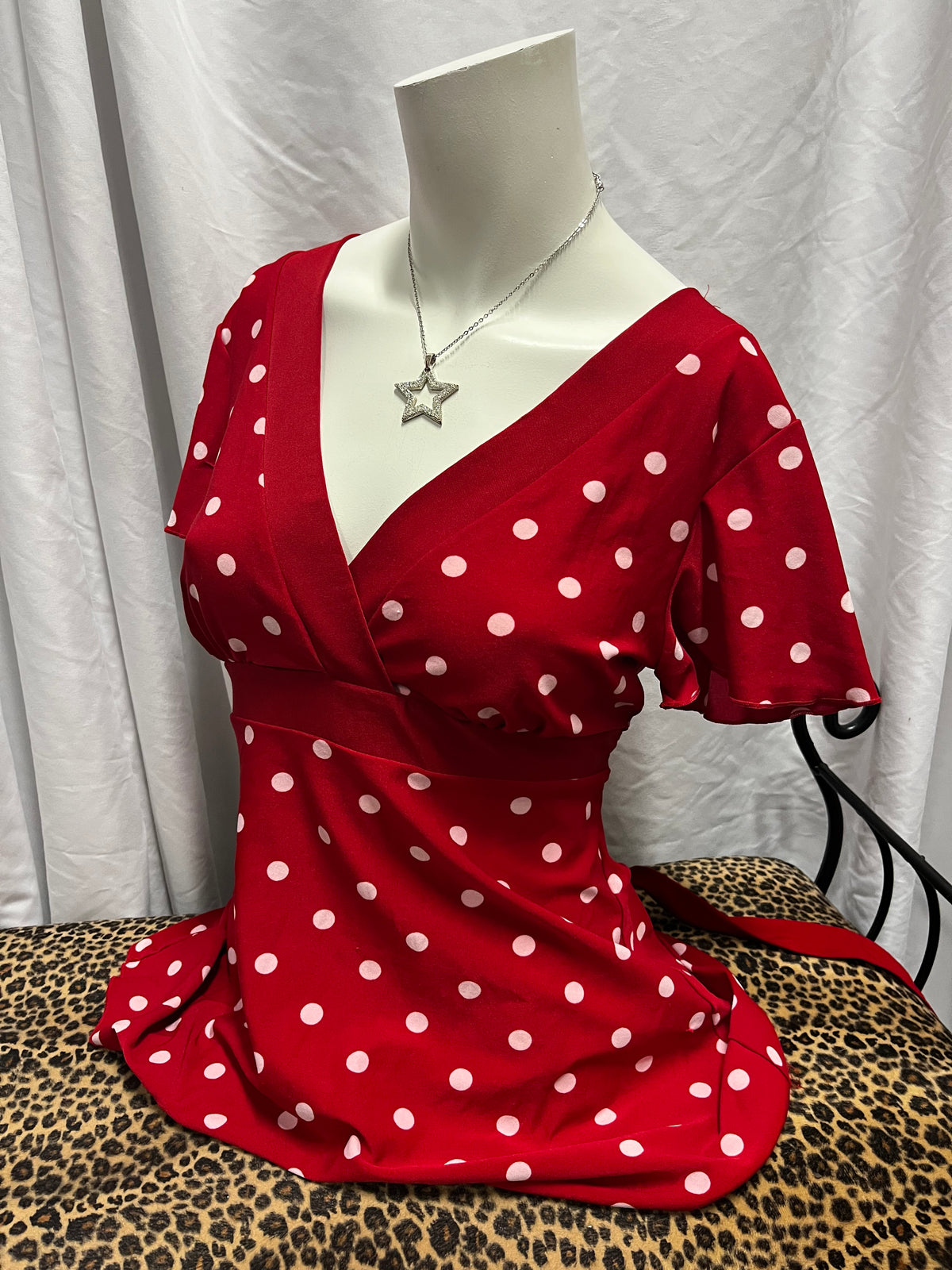 M - Hot Tempered Y2K Red Polka Dot Tie Blouse