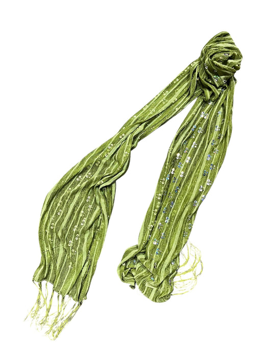 Green Sequin Scarf with Fringe