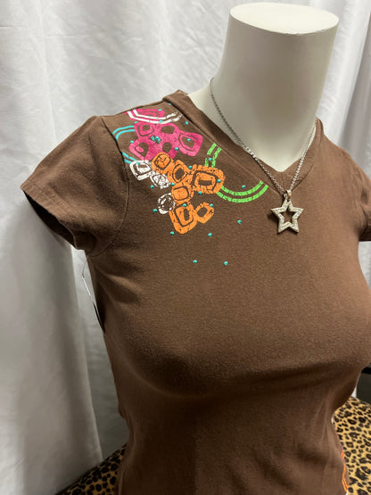 XS - Tag Rider Y2K Brown Graphic Top