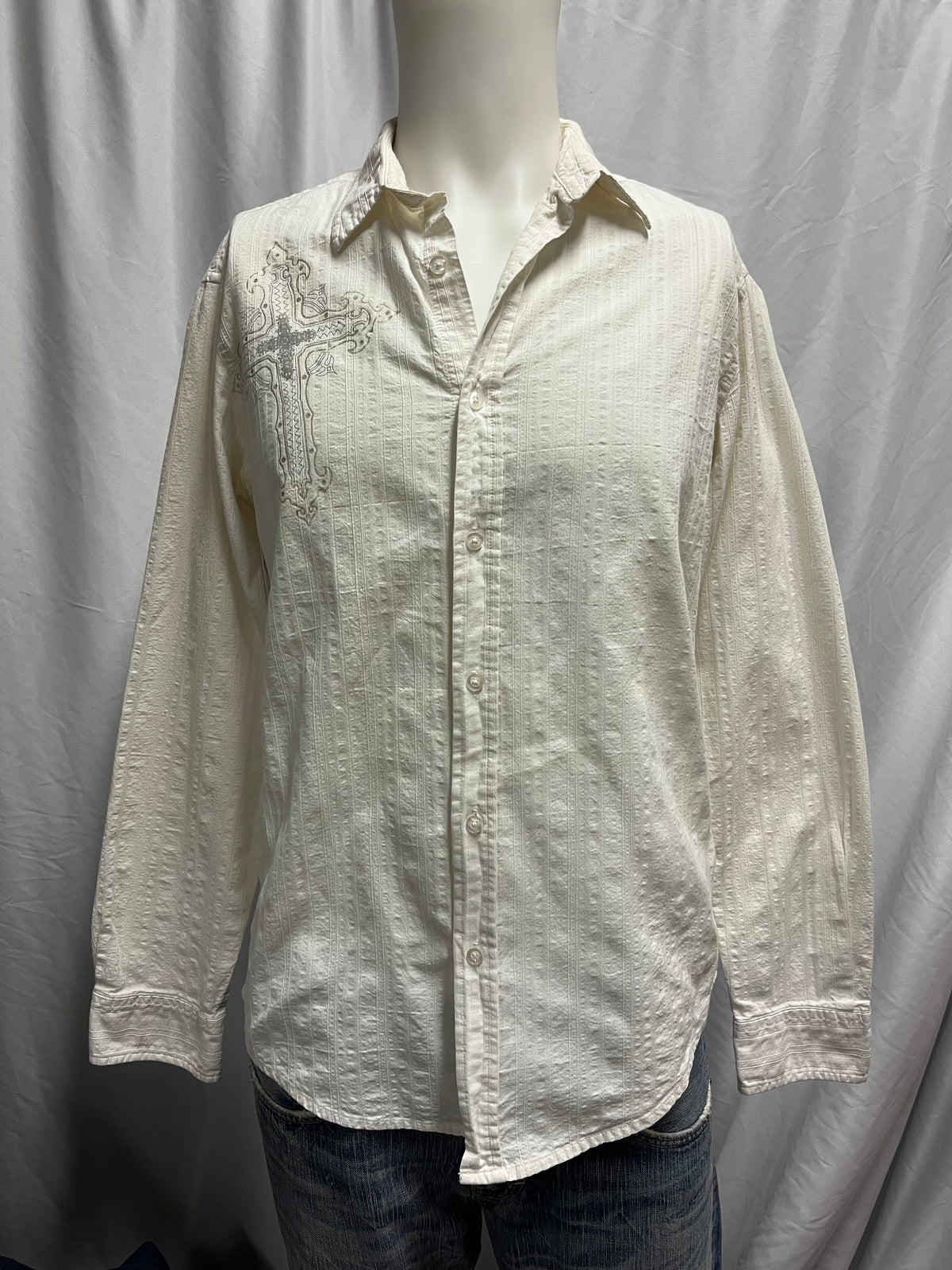 M - Helix Y2K Gothic Cross Button Down Shirt