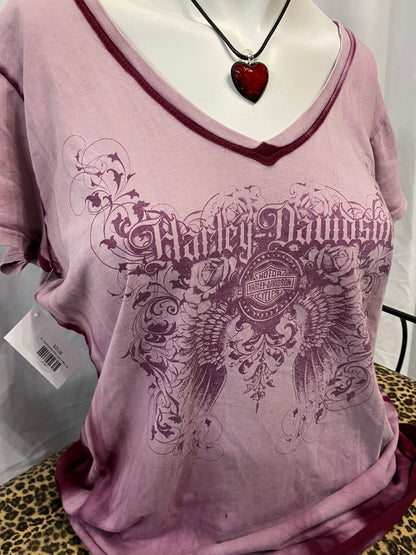 XL - Harley Davidson Pink Gothic V-Neck Top