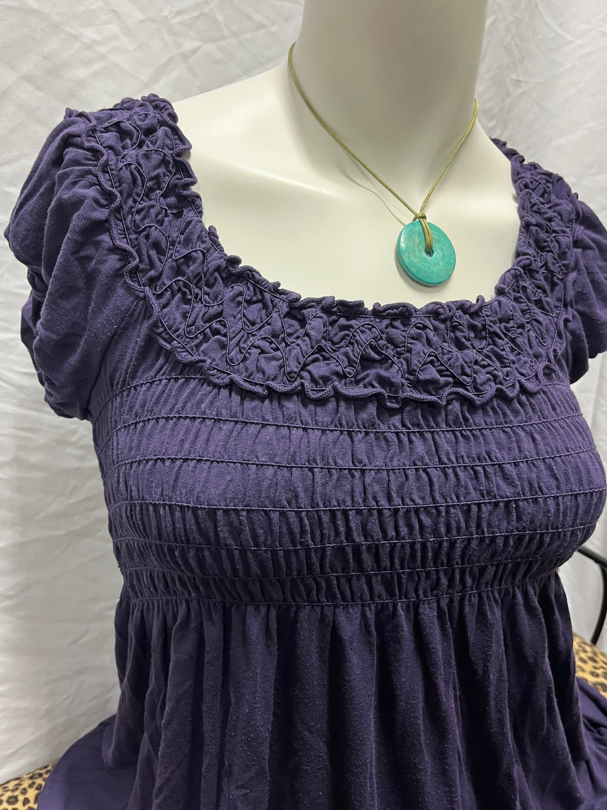 S - Max Studio Y2K Plum Smocked Detail Tunic Blouse