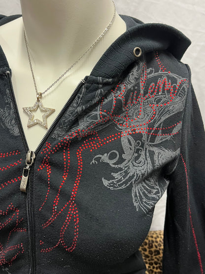 XS - Rufen Y2K Rhinestone Black Zip Hoodie