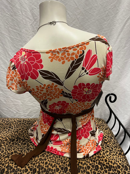 S - Forever Y2K Pink + Brown Floral Tie Back Top