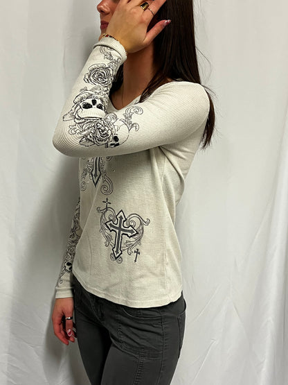 S - Social Collision Grunge Graphic Thermal Top