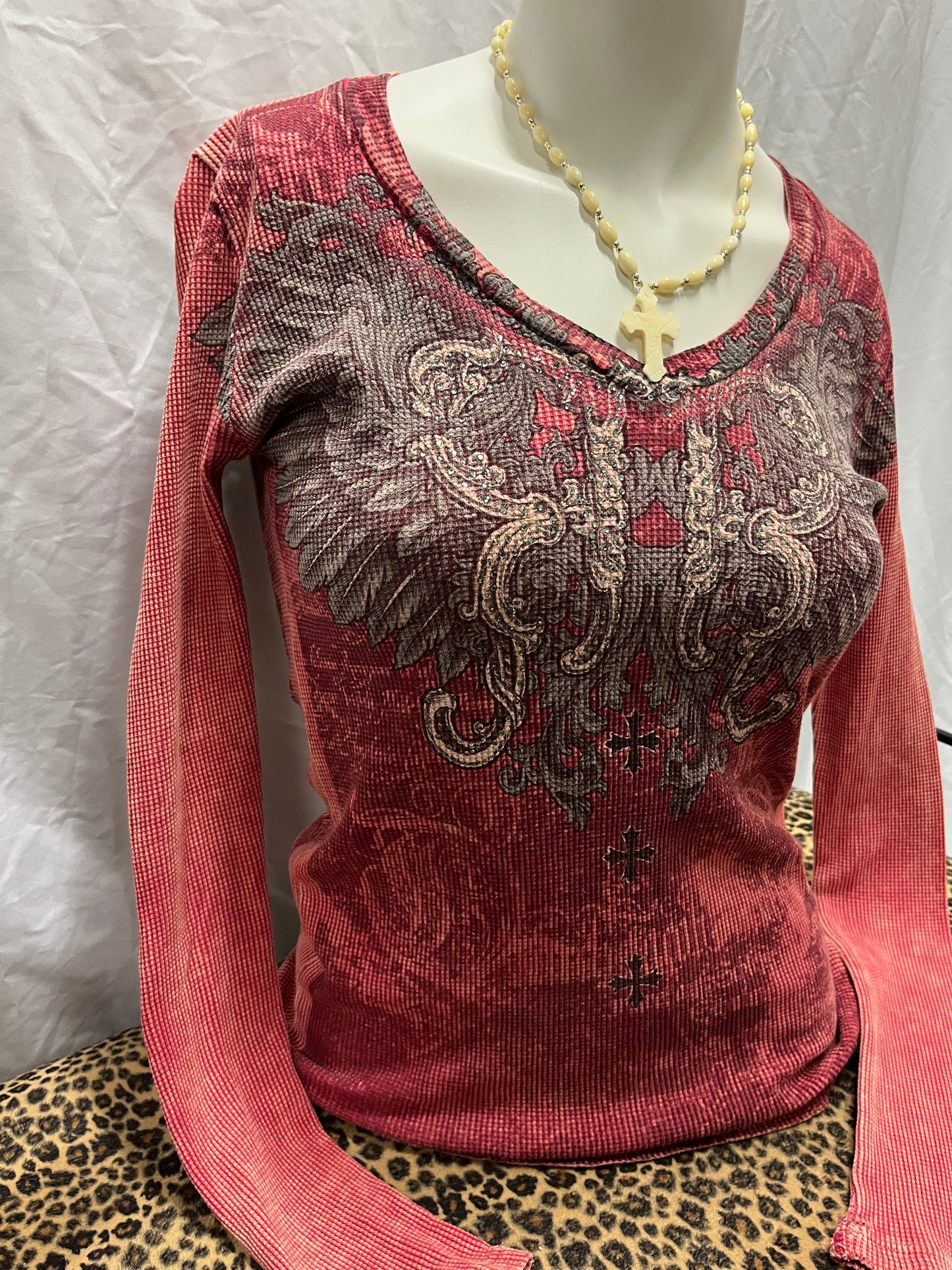 M - Red Y2K Gothic Rhinestone Graphic Thermal