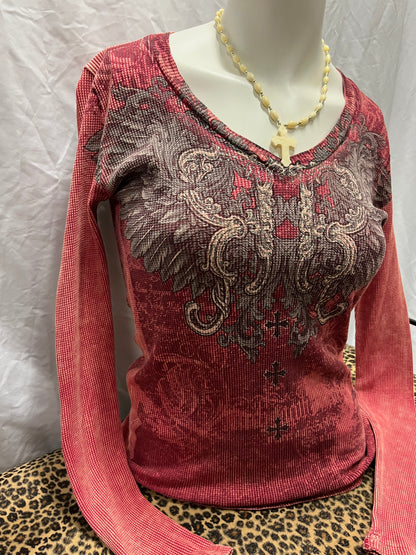 M - Red Y2K Gothic Rhinestone Graphic Thermal