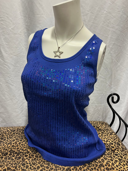 XL - Silent Angels Y2K Blue Sequin Ribbed Tank Top