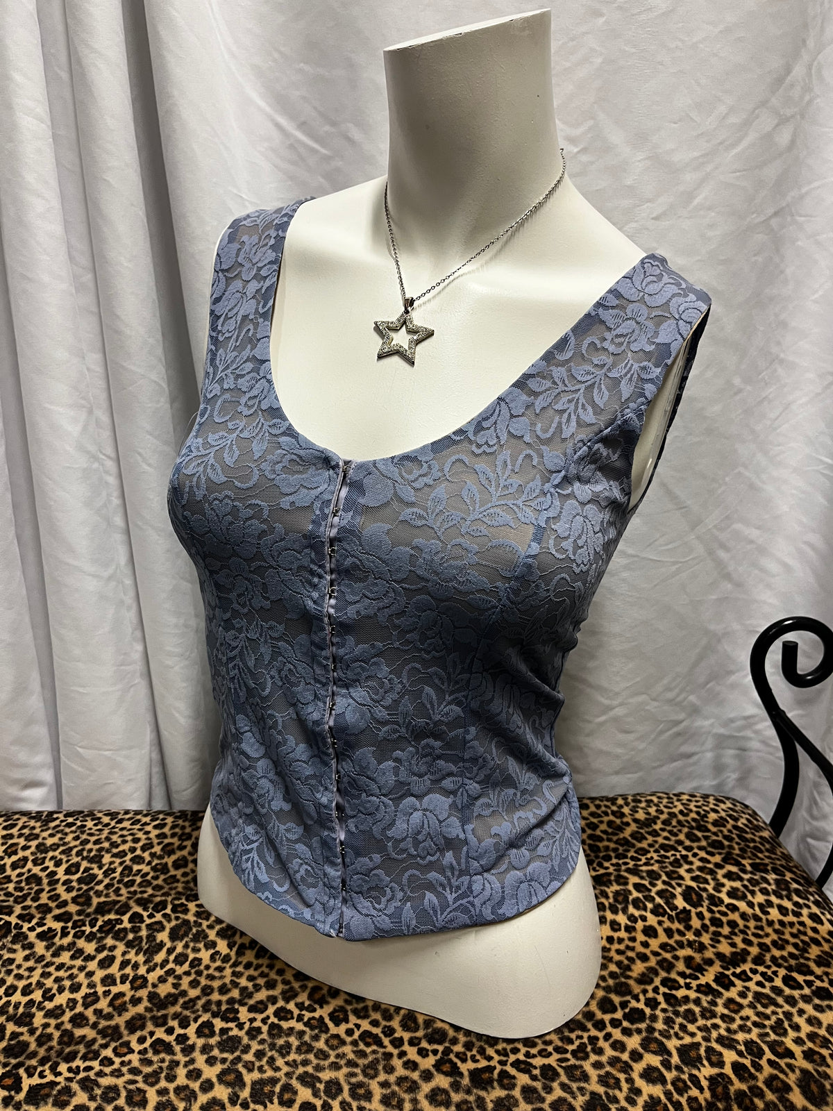 S - UB Jeans Y2K Periwinkle Lace Corset Top