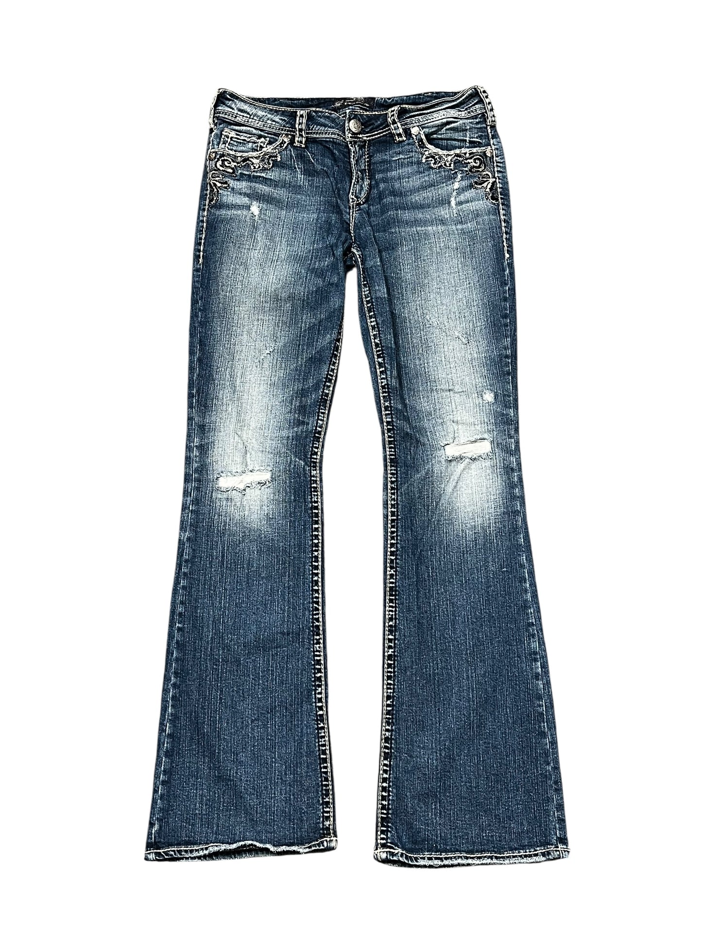 32 x 34" - Silver Suki Y2K Bootcut Embellished Jeans