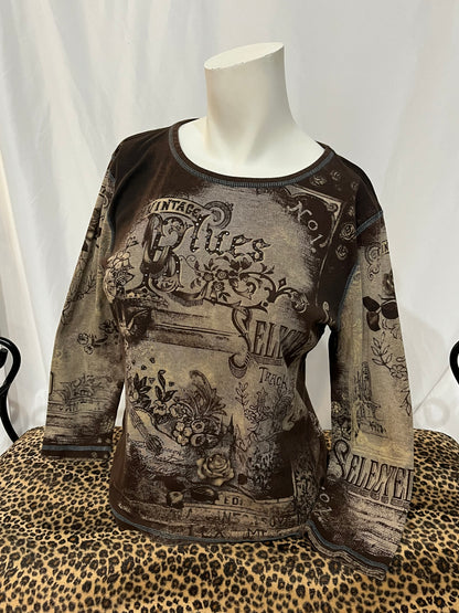 L - Vintage Blues Rhinestone Graphic Top