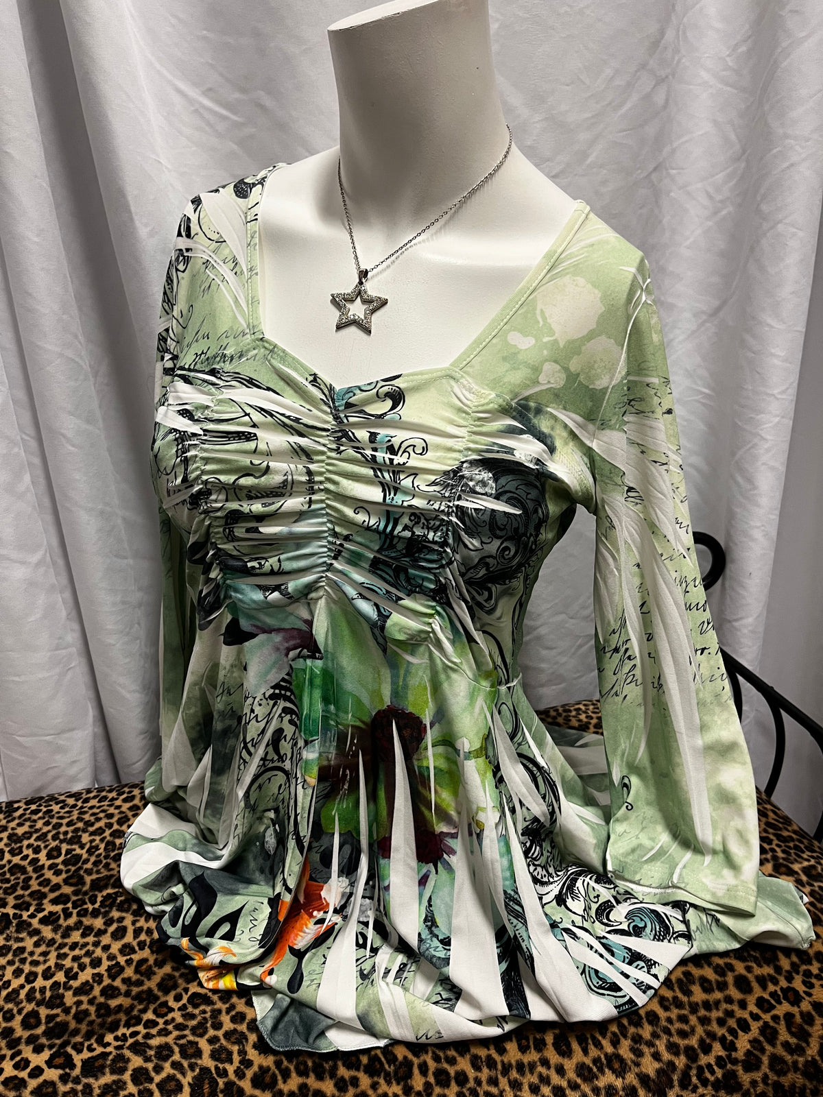 S - Pretty Woman Y2K Green Fairy Graphic Top
