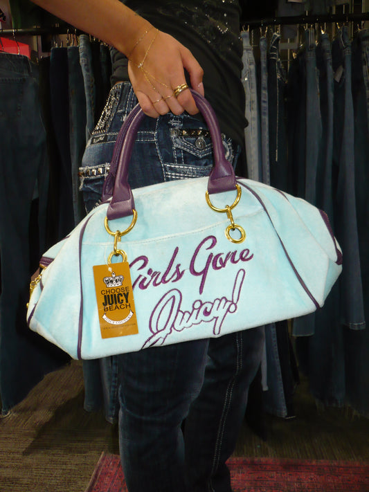 Purse - Bootleg "Girls Gone Juicy" Velour Aqua + Plum Deadstock Purse