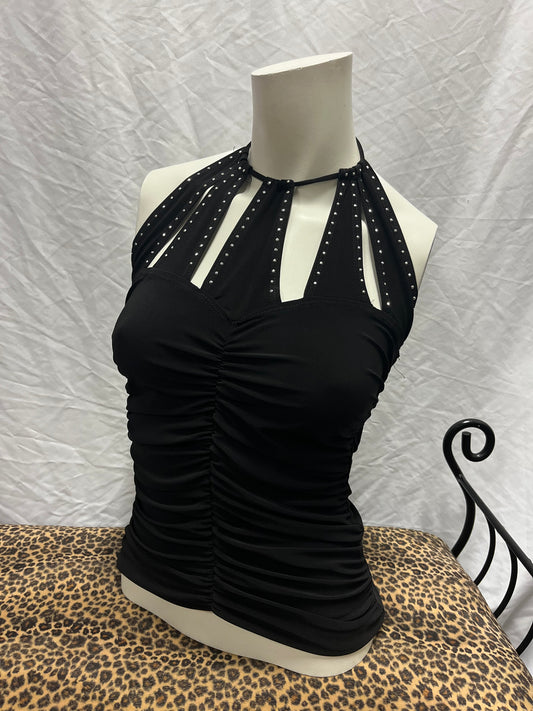 S - Vizio Y2K Cutout + Rhinestone Halter Top