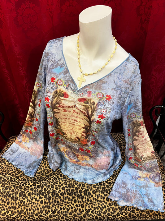L - OneWorld Mesh All-Over Pattern Top