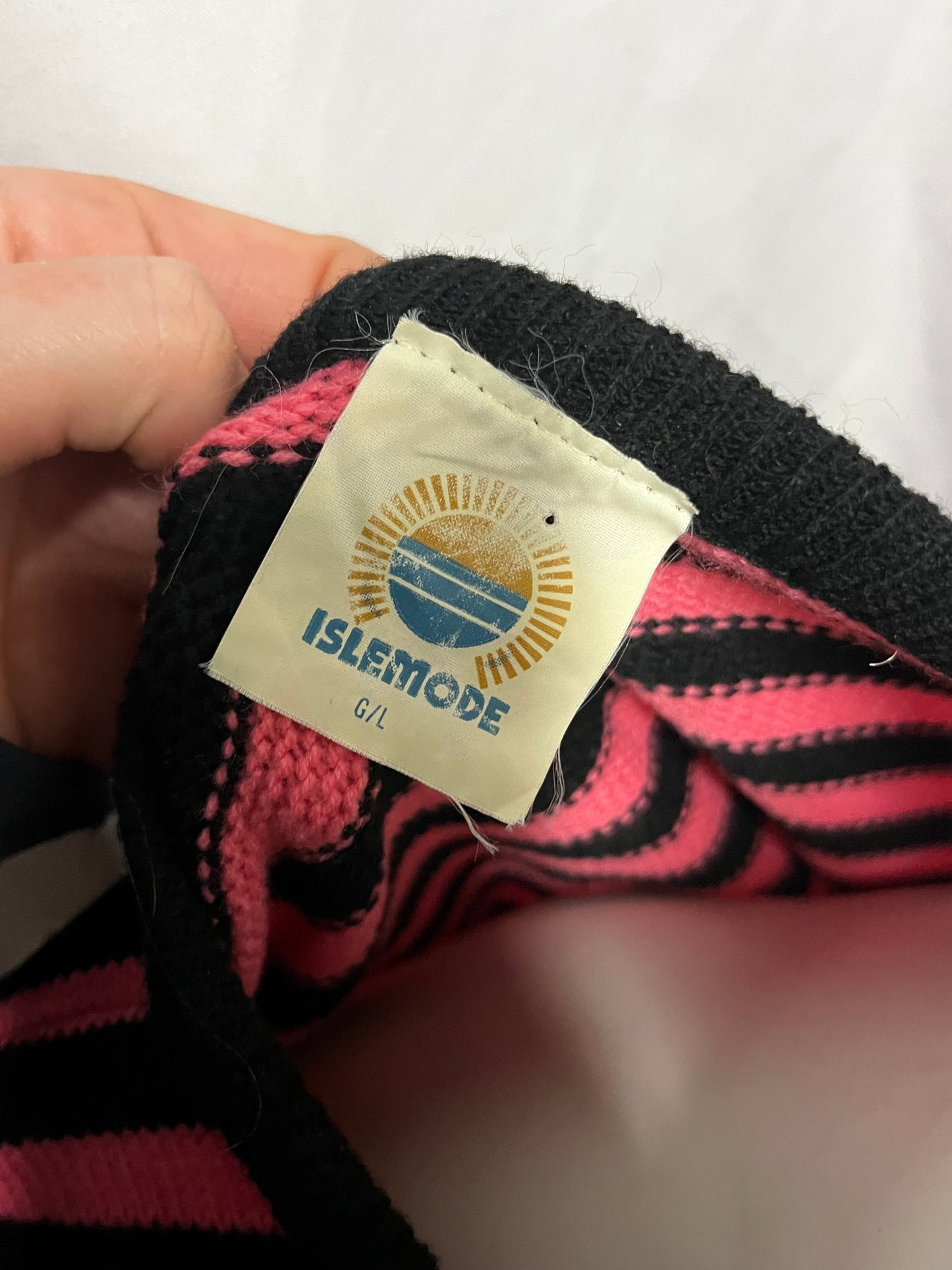 L - Islemode 90s Pink + Black Striped Knit Sweater