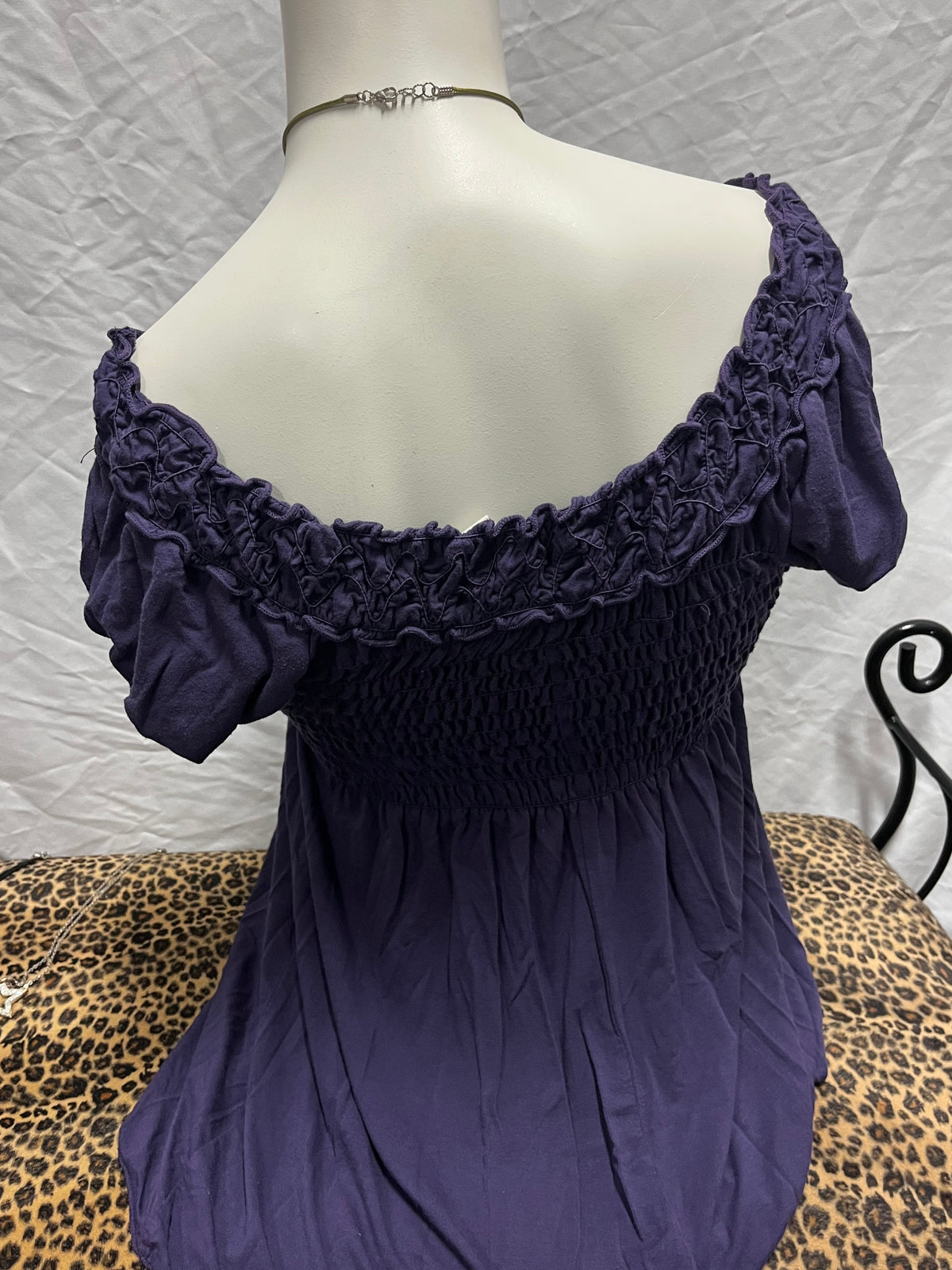 S - Max Studio Y2K Plum Smocked Detail Tunic Blouse