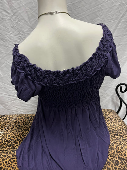 S - Max Studio Y2K Plum Smocked Detail Tunic Blouse