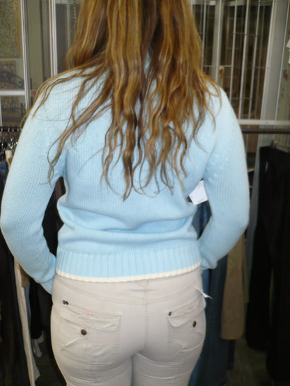 M - Denver Haye’s 90s Baby Blue Knit Zip-Up Sweater