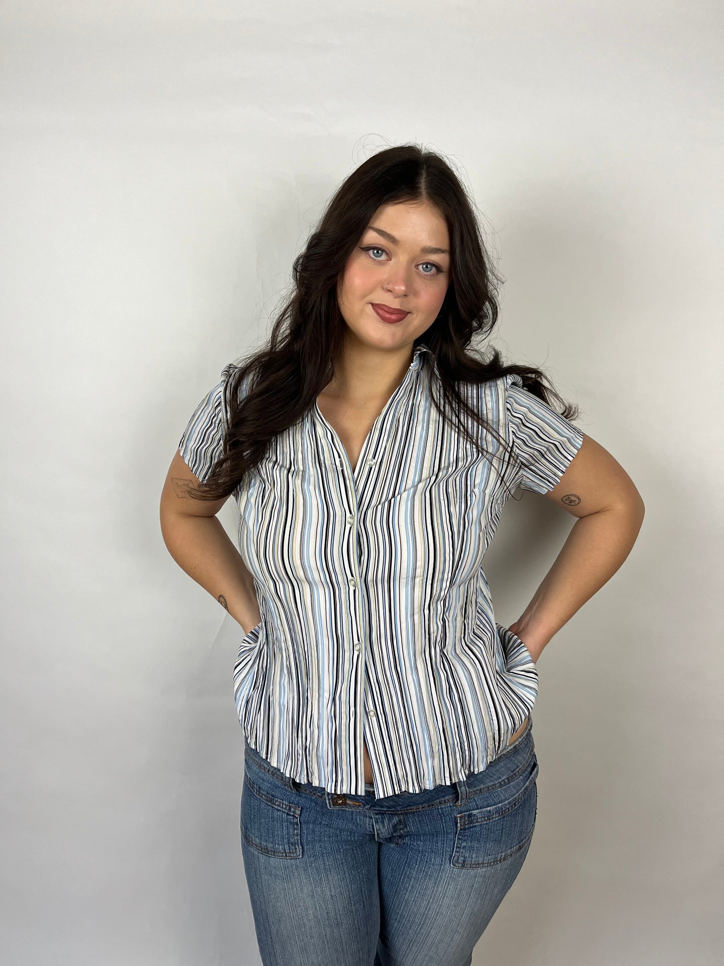 Y2K Striped Secretary Blouse