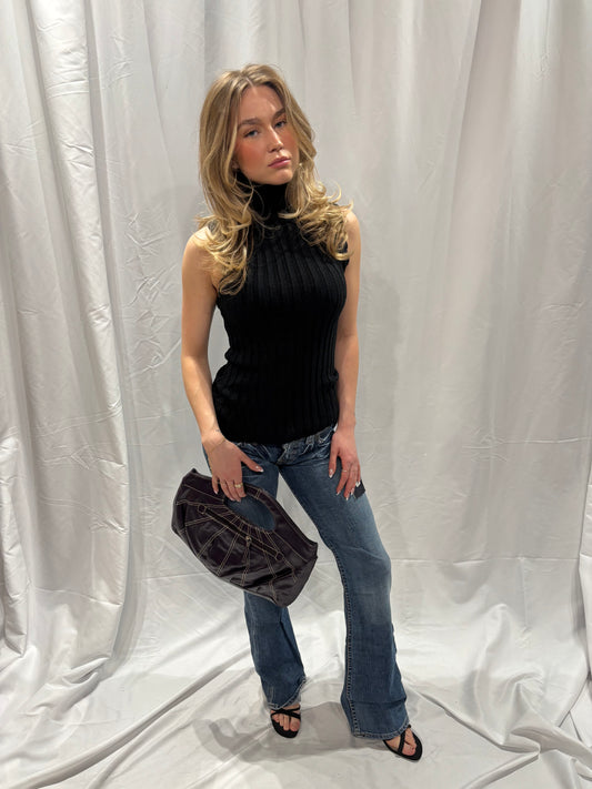Eastwest Black Sleeveless Turtleneck Top