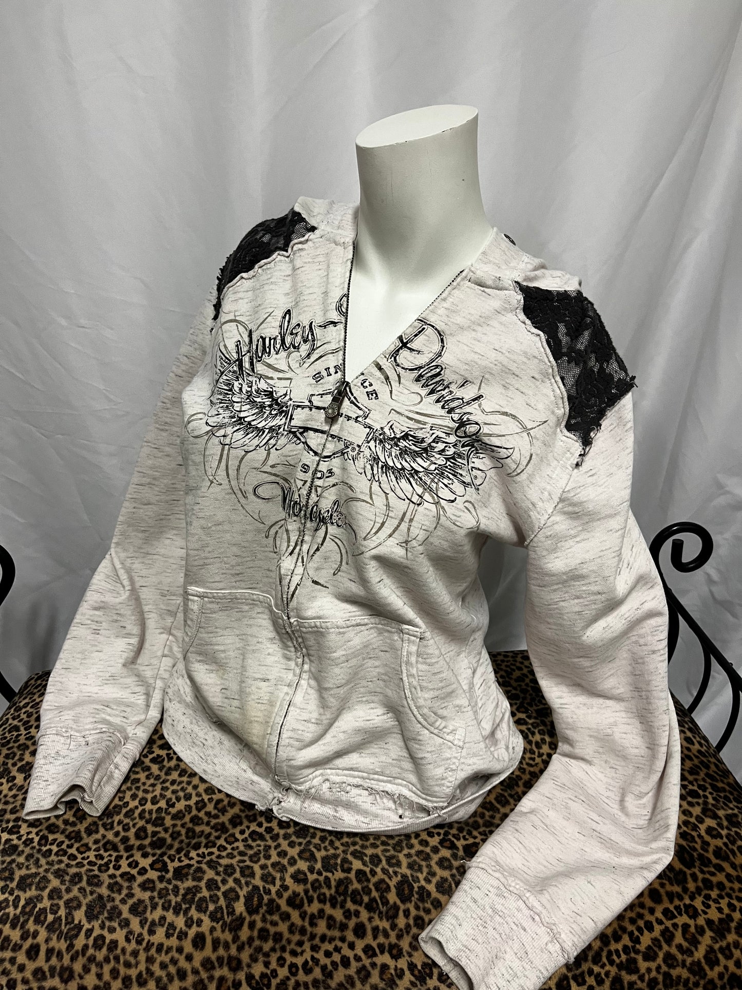 XL - Harley Davidson 2000s Lace Detail Zip Hoodie