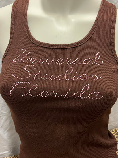 M - Universal Studios Y2K Ribbed Brown Tank Top
