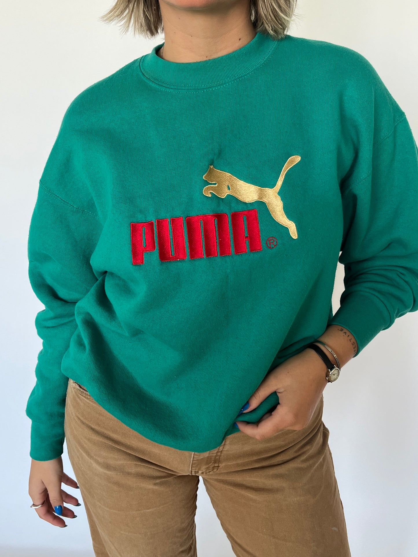 PUMA Vintage Embroidered Teal Crewneck