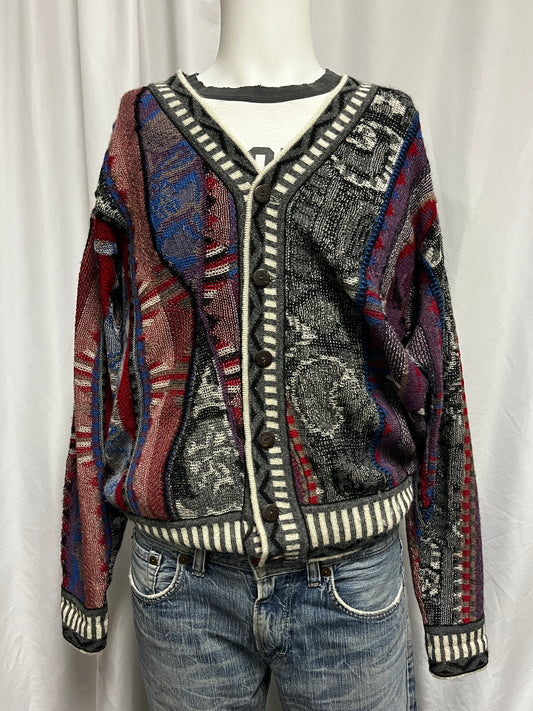 M - Top Knit 90s Textured Knit Cardigan Sweater