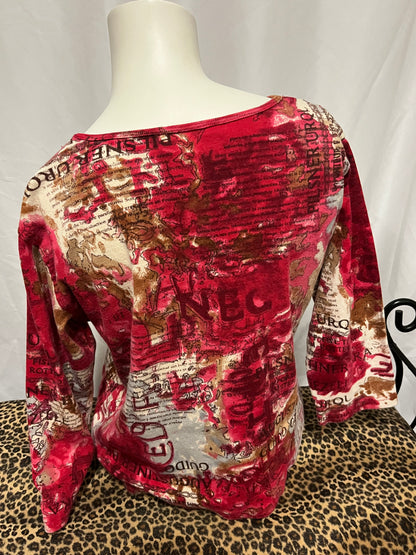 M - Passports AOP Pink Sequin Graphic Top