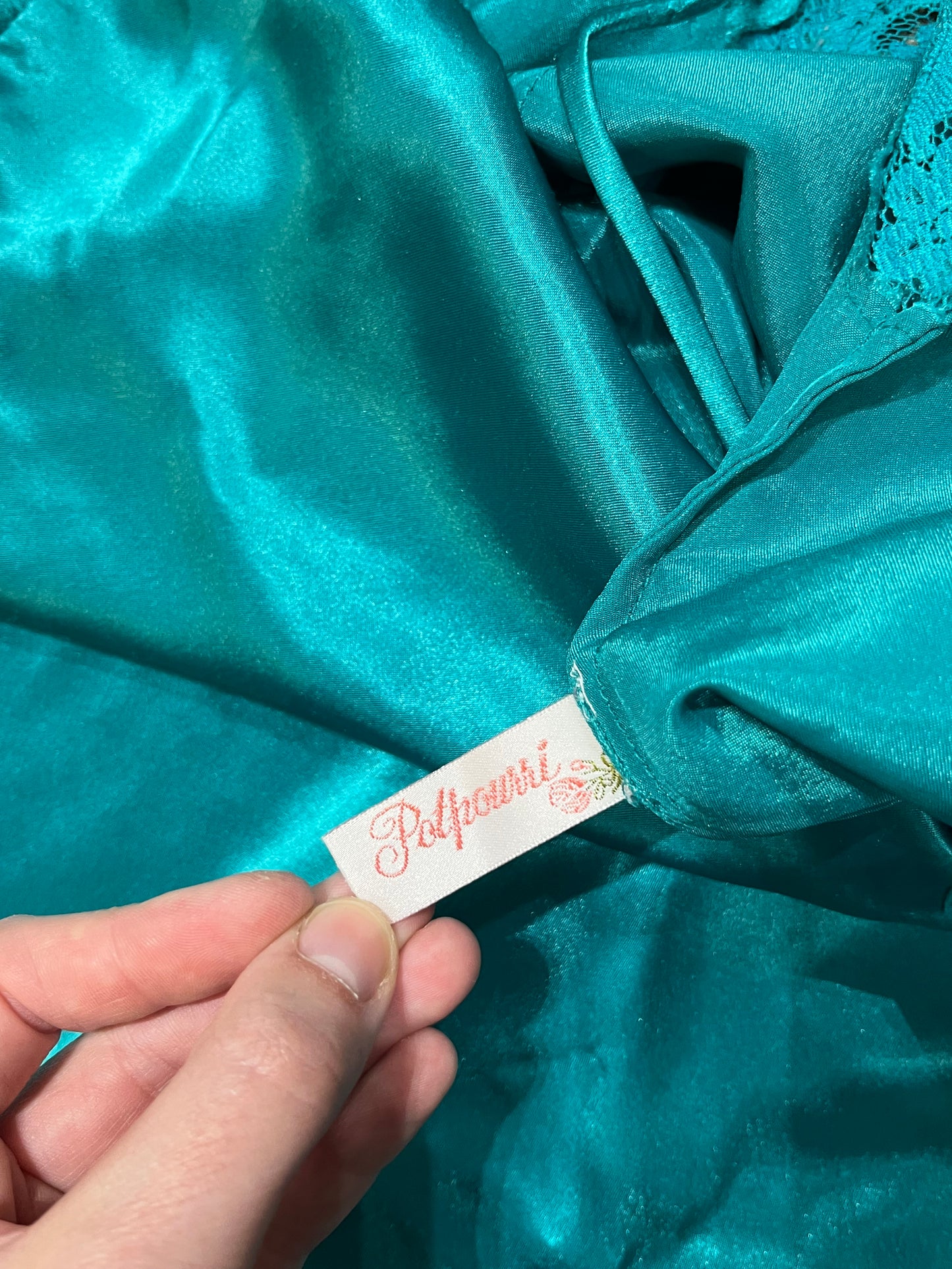 M - Potpourri 90s Teal Lace Trim Slip Dress