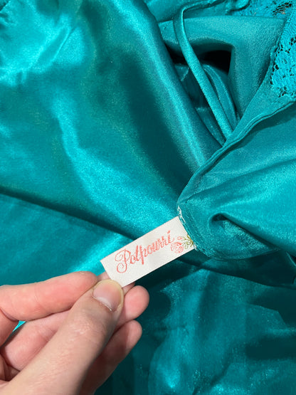M - Potpourri 90s Teal Lace Trim Slip Dress