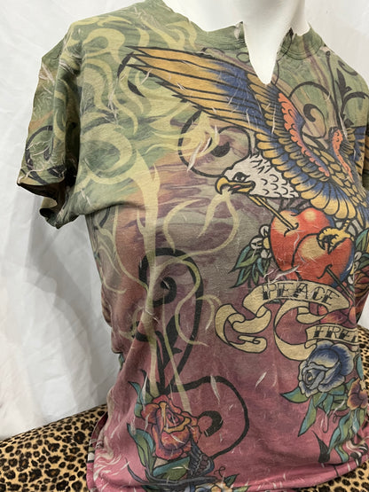 L - Celebrante Y2K AOP Tattoo Graphic Top